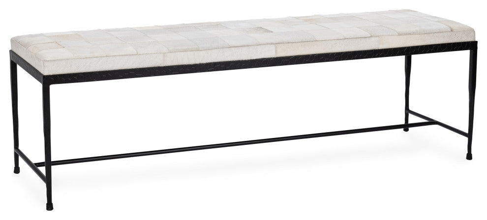 Achen Leather Hide Ottoman Bench by Kosas Home , Ivory, 60"