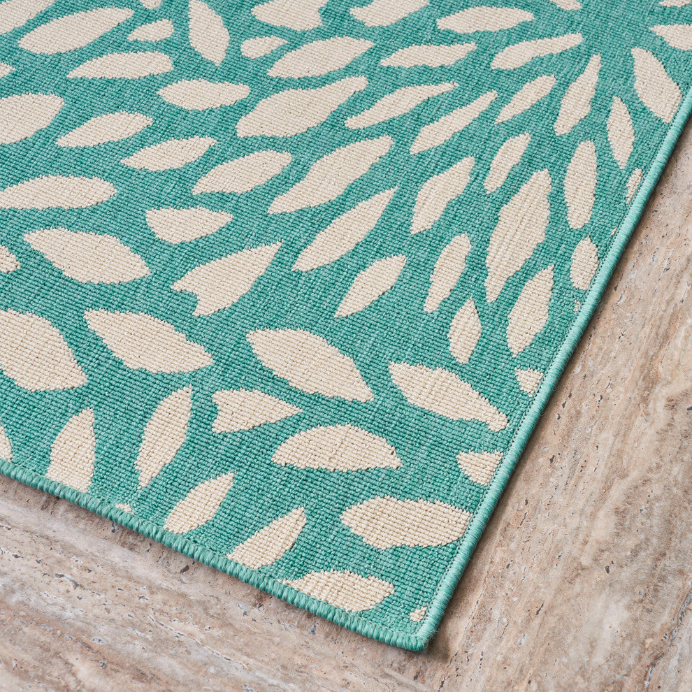 GDF Studio Xenia Outdoor Floral  Area Rug, Blue and Ivory, 8'x11'