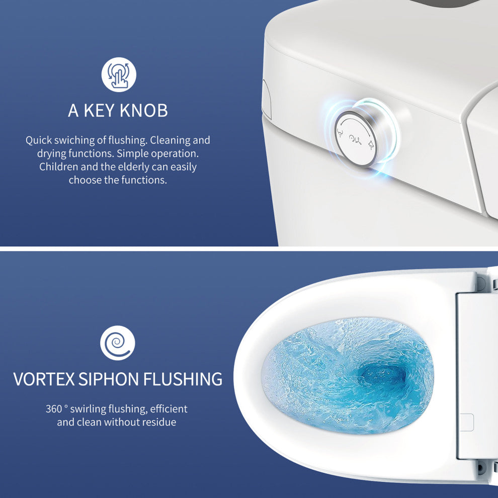 Multifunction Single Flush Ceramic Smart Toilet, Heated Seat