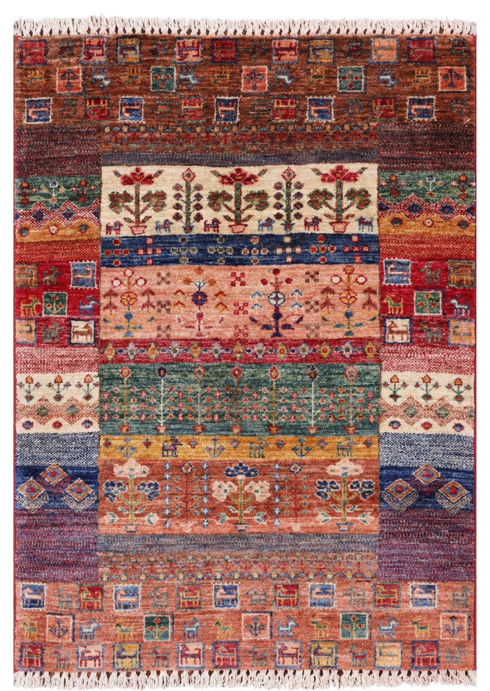 Persian Gabbeh Tribal Hand Knotted Wool Rug 2' 11" X 3' 10" Q10479