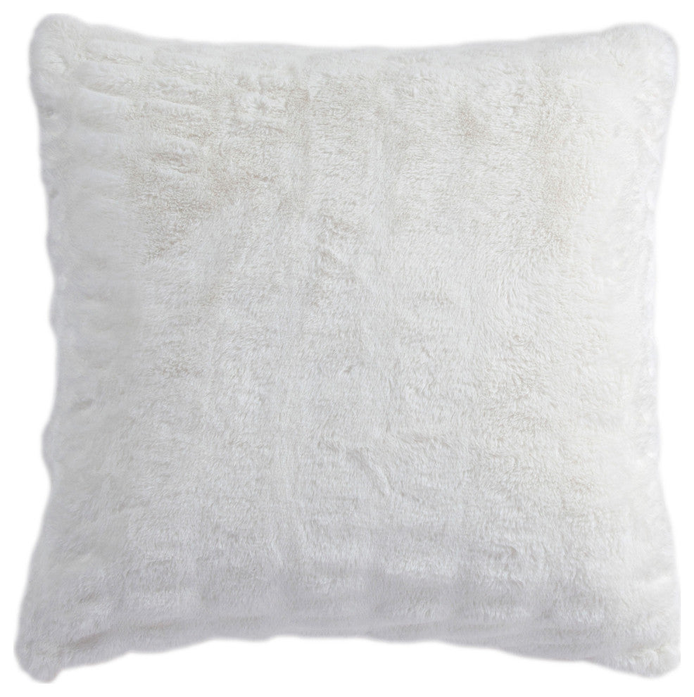 Ruched Rabbit Euro Faux Fur Pillow with Down Insert, 27"x27", White