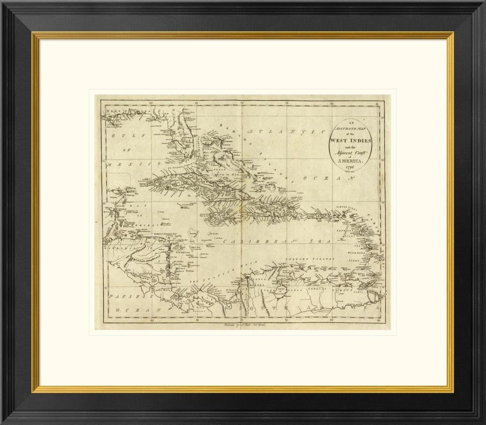 "Map of the West Indies, 1796" Framed Digital Print by John Reid, 26x23"