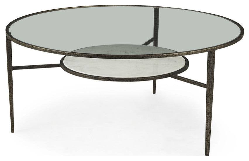 Iron Glass And Marble Round Coffee Table