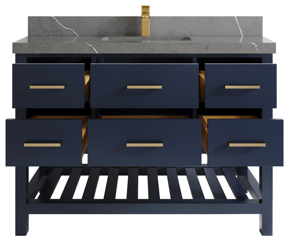 Parker 48 Single Sink Bath Vanity in Navy Blue  2" Piatra Gray