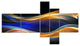 3D Gold Blue Wave Design, Abstract Canvas art print, 60"x32", 5 panels