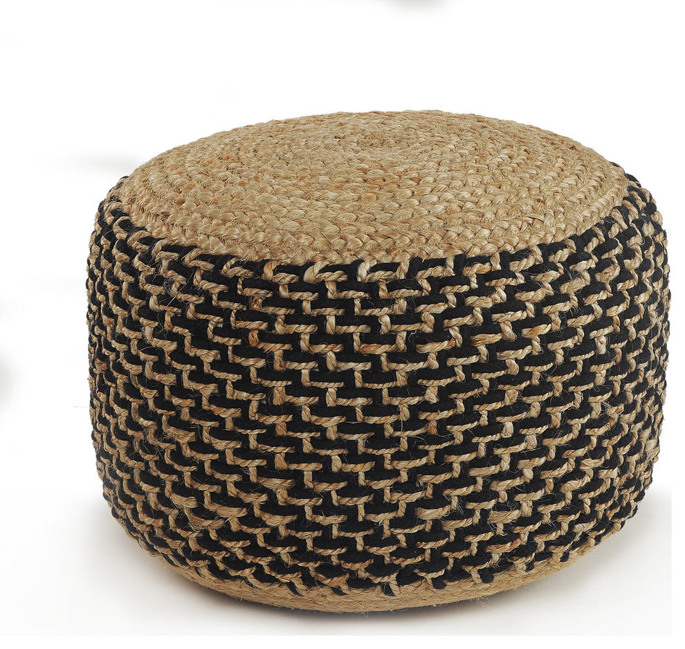 Natural Jute and Black Pouf