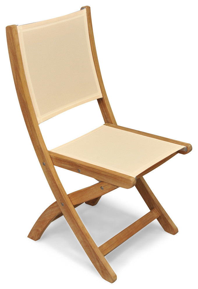 Teak Folding Providence Chair, Batyline Cream, Set of 2