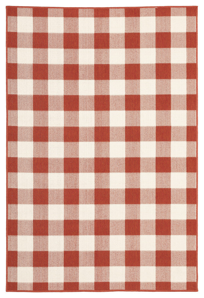 Oriental Weavers Meridian Red/ Ivory Geometric Indoor/Outdoor Rug 5'3"X7'6"