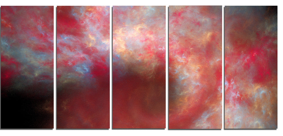 Red Starry Fractal Sky, Abstract Canvas Art Print, 60"x28", 5 Panels