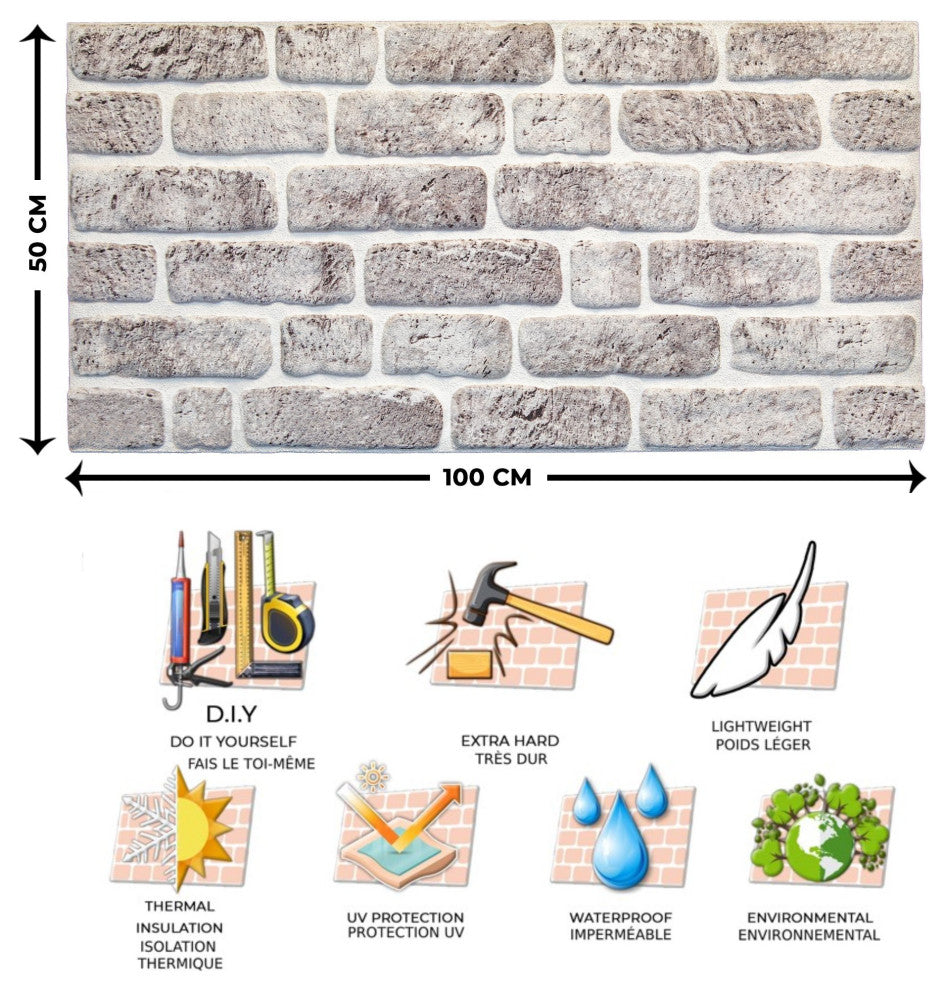 Faux Brick 3D Wall Panels, White Gray, Sample 10x10"