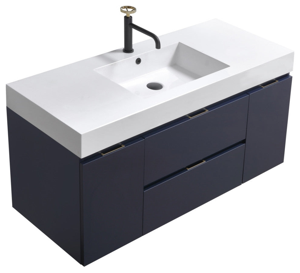 Bliss 48" Blue Wall Mount Modern Bathroom Vanity