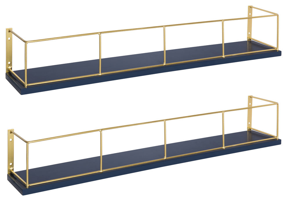 Kate and Laurel Benbrook 24 Floating Wall Shelves, Navy Blue