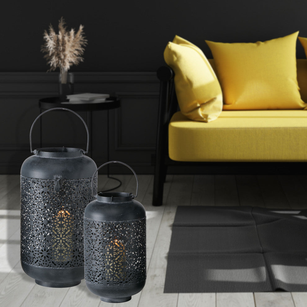Black Lattice Temple Candle Lantern Set