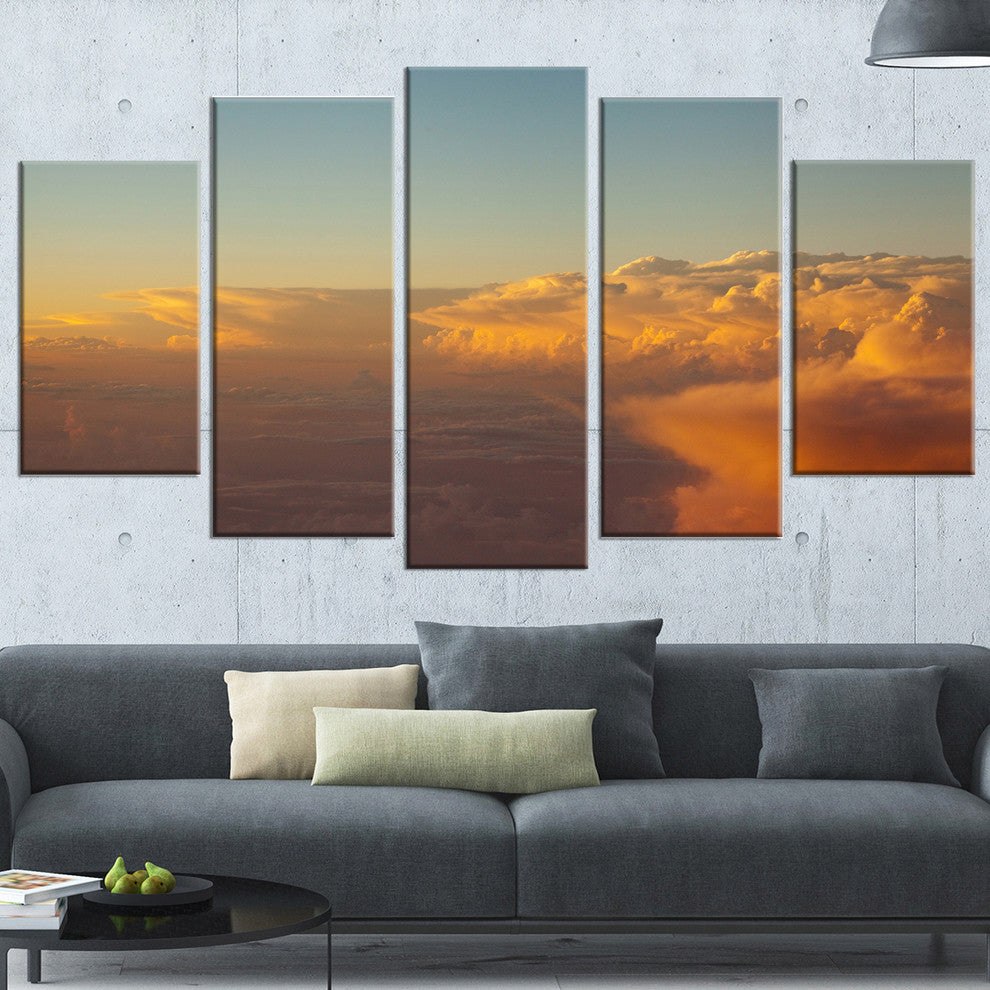 "Solotful Sunset in Sky Cloudscape" Seascape Art Canvas, 5 Panels, 60"x32"