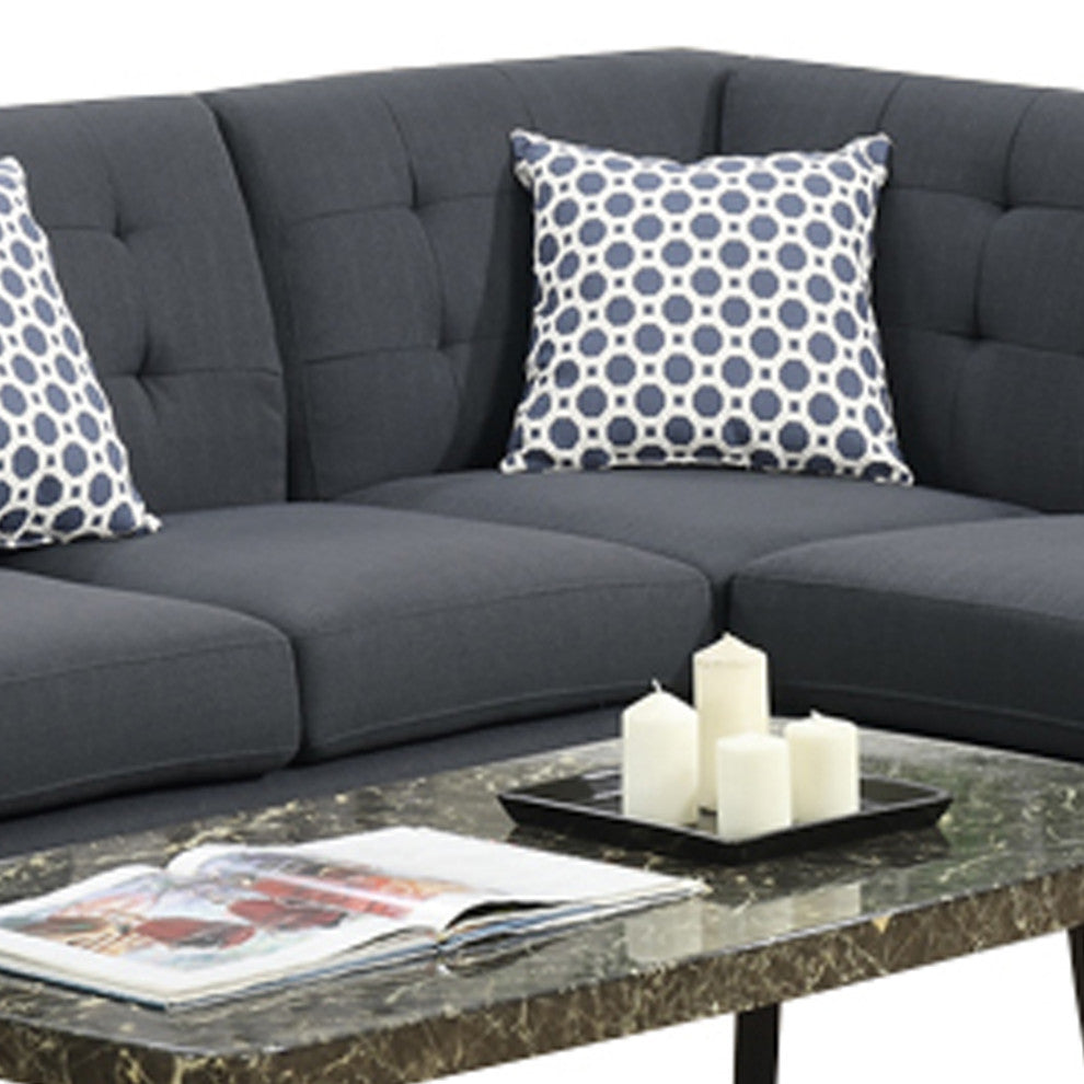 Benzara BM168751 Polyfiber 2 Pieces Sectional With 2 Pillows, Dark Gray
