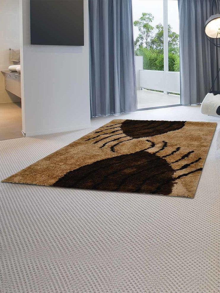 Shaggy Hand Tufted Modern Oriental Shag Area Rug, Brown, 8x10'