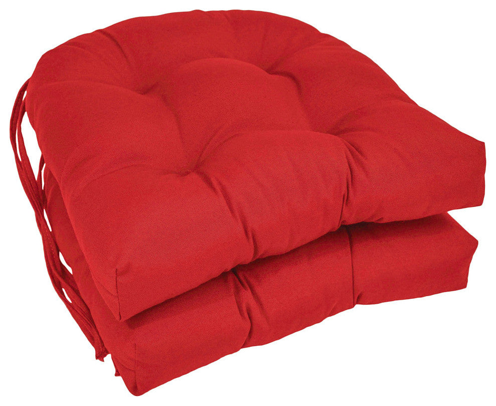16" Solid Twill U-Shaped Tufted Chair Cushions, Set of 2, Red