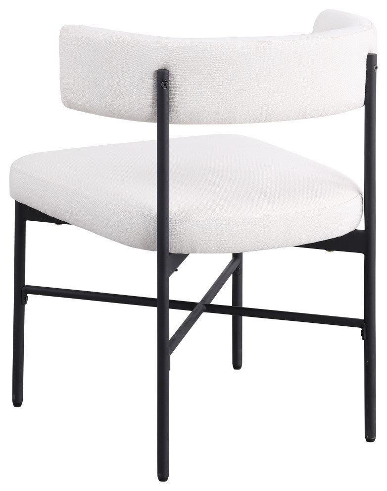 Rivage Durable Linen Textured Fabric Dining Chair, Set of 2, Cream, Matte Black Finish