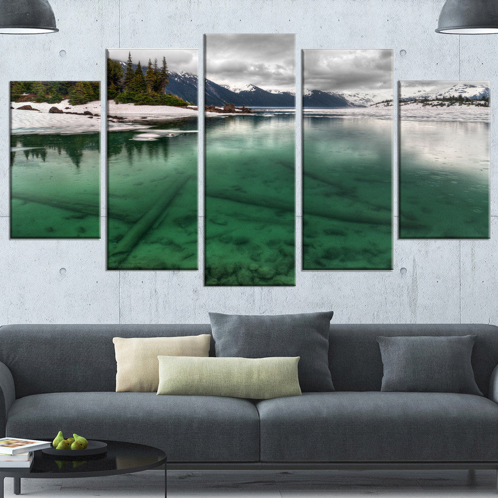 Crystal Clear Lake and Mountains, Landscape Canvas Print, 60"x32", 5 Panels