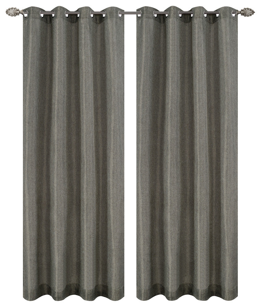 Tweed Drapery Curtain Panels with Grommets, Hunter Gray