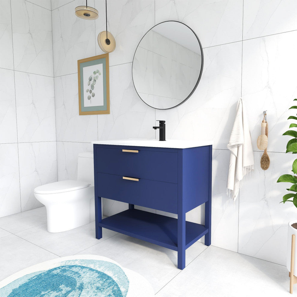 BNK 36" Freestanding Bathroom Vanity With 2 Soft-Close Drawers, 1 Shelf, 36"x18"