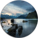 Rocks And Distant Cloudy Mountains, Landscape Round Metal Wall Art, 11"