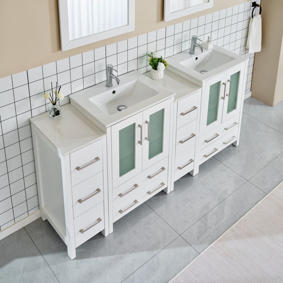 Vanity Art Vanity Set With Ceramic Top, 72", White
