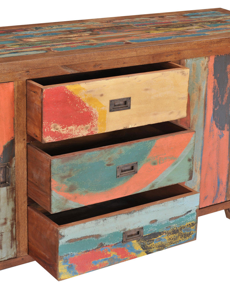 Cone Shaped Buffet Made From Recycled Teak Wood Boats, 72" x 20"