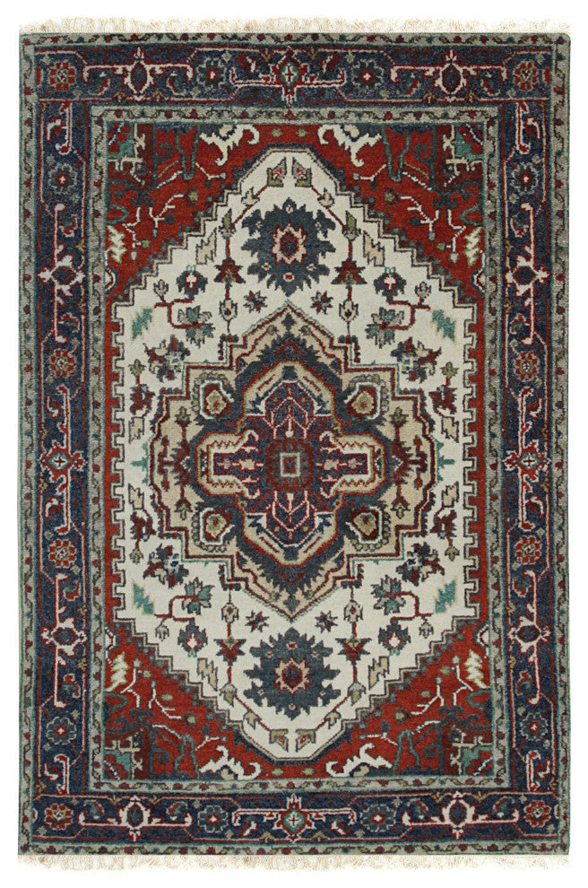 Navy/ Ivory Traditional Geometric Serapi Area Rug