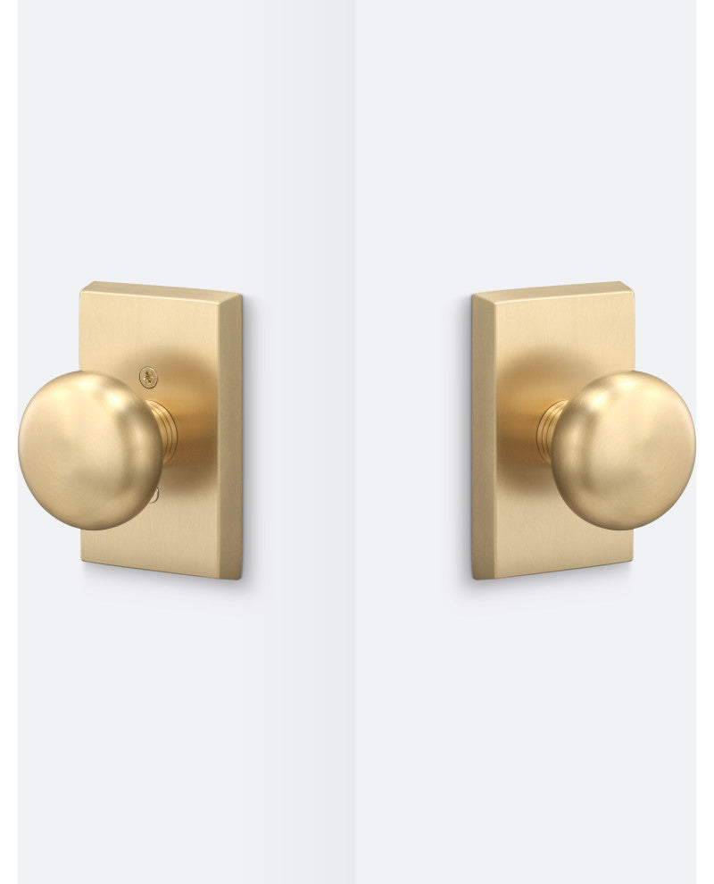 Ridgecrest Mountain Oakley Passage Door Knob with Square Rosette, Satin Brass