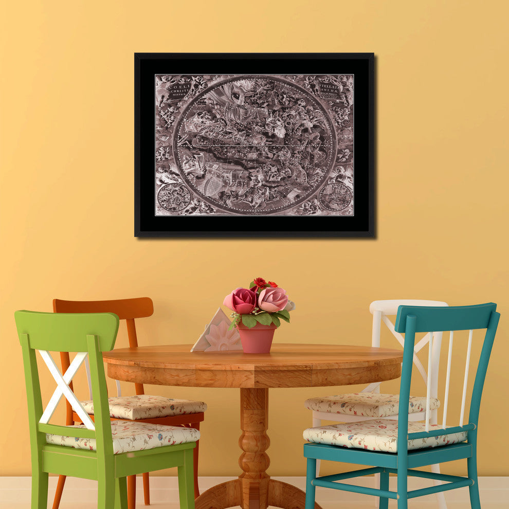 Christian Celestial Hemisphere Vivid Sepia Map On Canvas With Frame, 28" X 37"