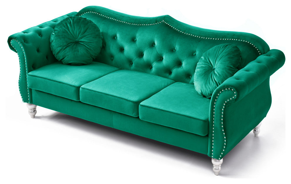 Hollywood Velvet Tufted Sofa, Green