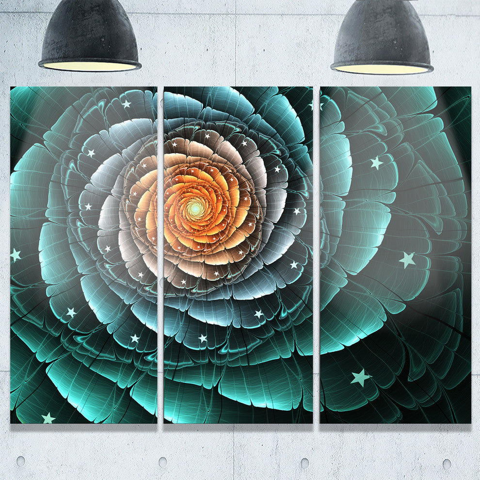 "Fractal Flower Turquoise Digital Art" Metal Wall Art, 3 Panels, 36"x28"