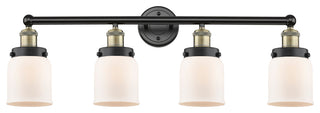 Small Bell, 4 Lt 34" Bath Vanity Lt, Black Antique Brass Finish, Matte White