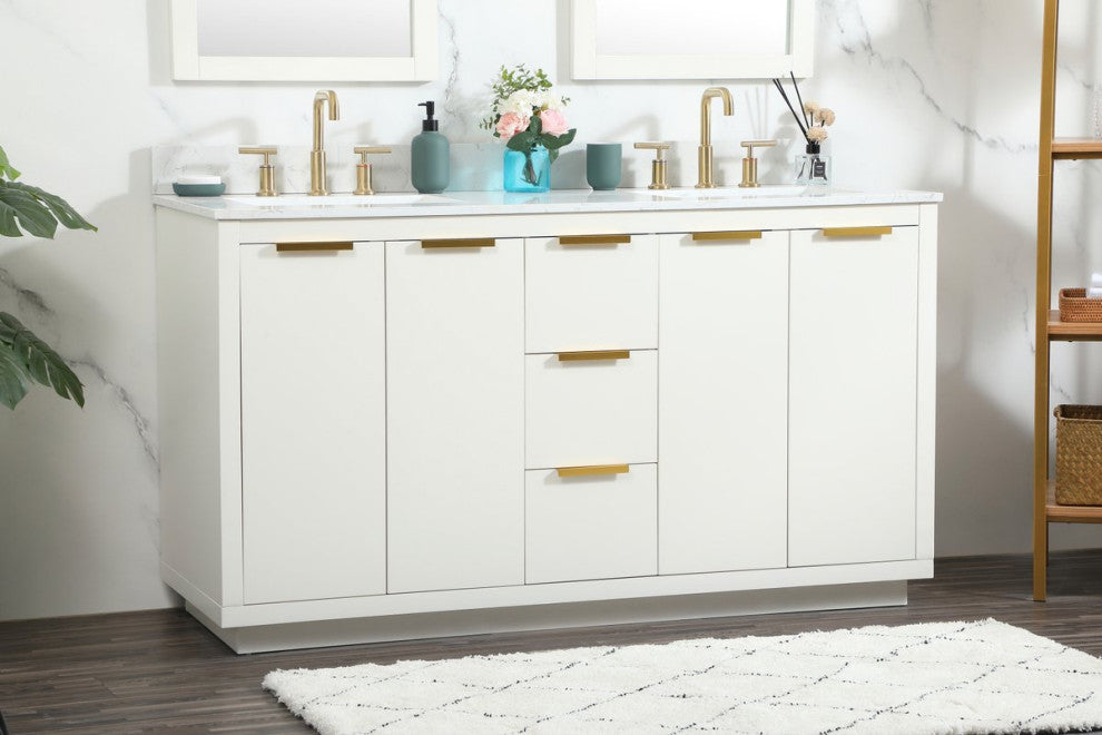 Elegant VF19460DWH-BS 60"Double Bathroom Vanity, White With Backsplash
