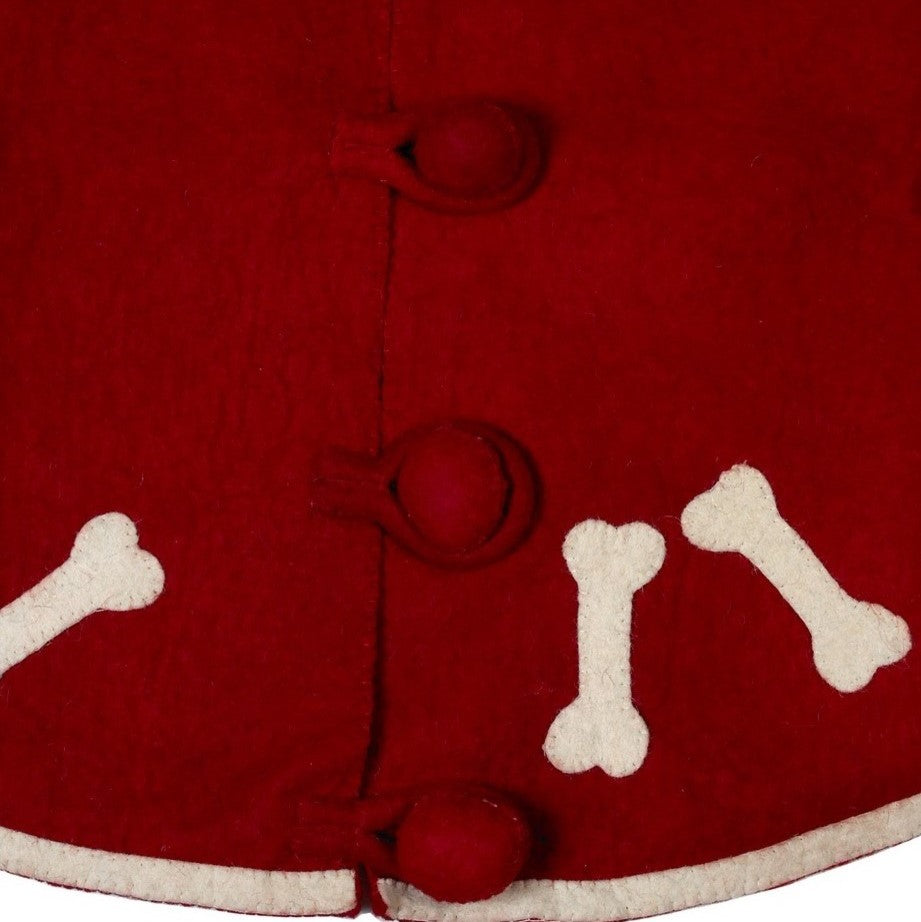 Dog Bones on Red Christmas Tree Skirt in Hand Felted Wool, 60"