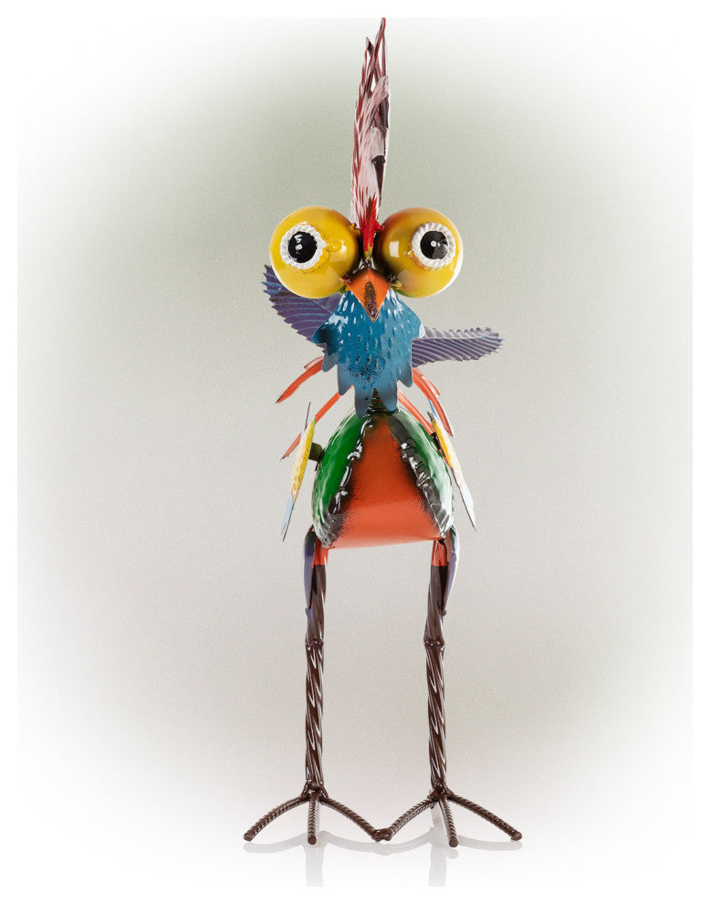 Alpine Wacky Tropical Metal Rooster Decor Statue, 17"