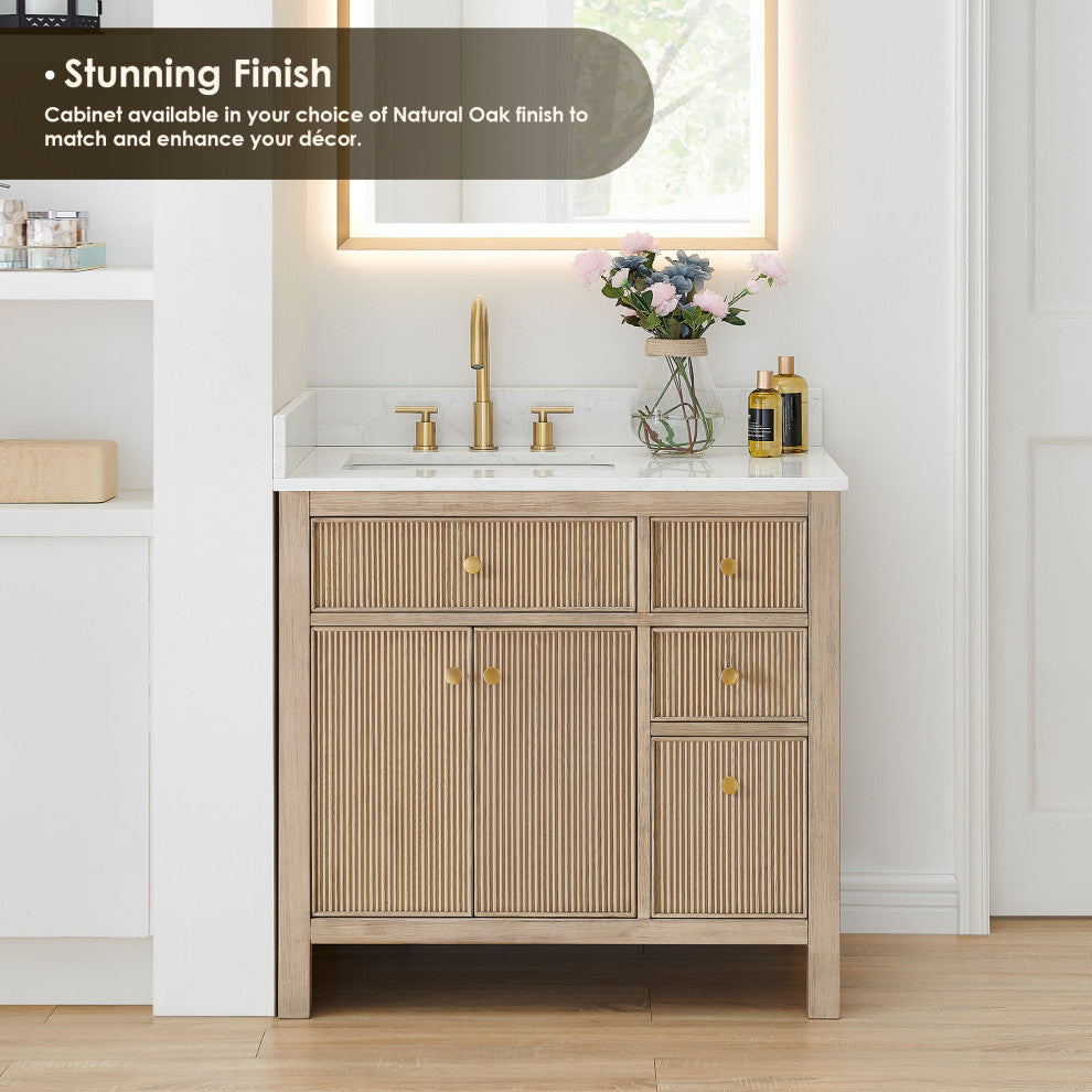 Cerrito Bathroom Vanity, Natural Oak, 36" Single, Without Mirror