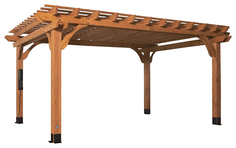 Weather Resistant Pergola with Electrical and USB Ports and Stained Cedar Frame, 16ft X 12ft