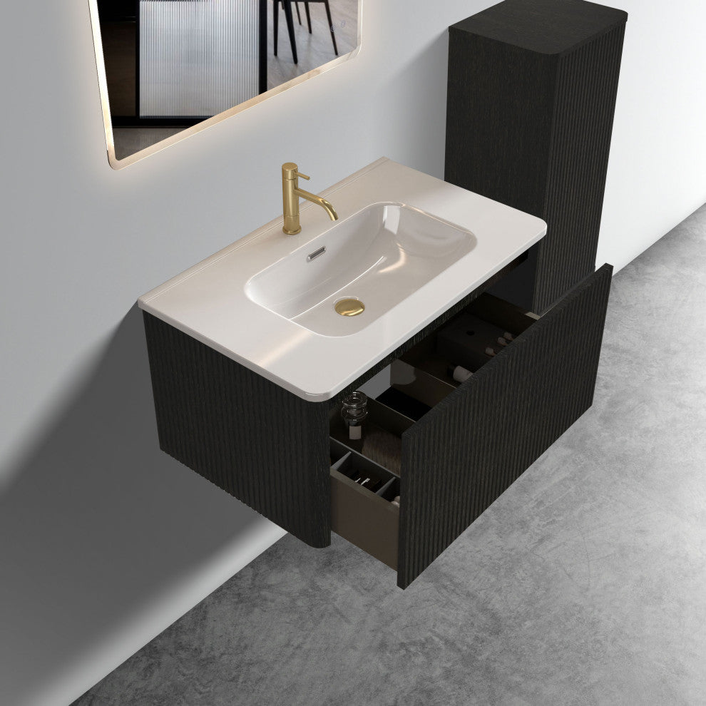 Wall-Mounted Bathroom Vanity Set with White Ceramic Sink, 30"