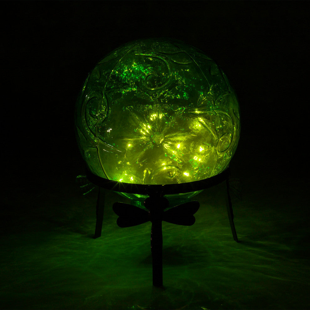 Alpine Green Glass Globe Decor With LED Light, 13" Tall