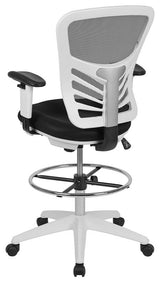 Mesh Drafting Chair With Adjustable Foot Ring and Arms, Black Mesh