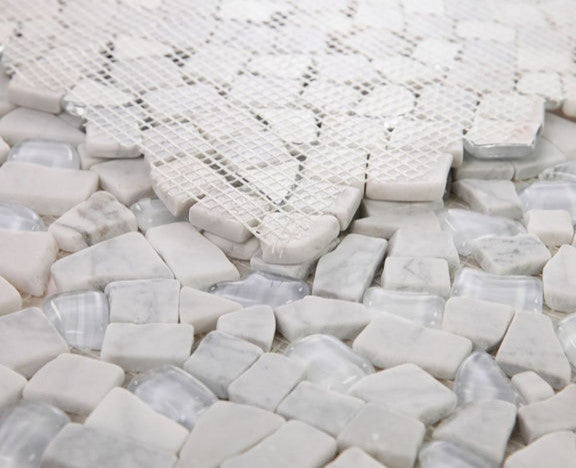 Carrara Marble & Glossy Glass Moasic Tile, Flooring Floors Walls, Carrara White