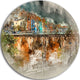 Villajoyosa Town Digital Painting, Cityscape Round Wall Art, 36"