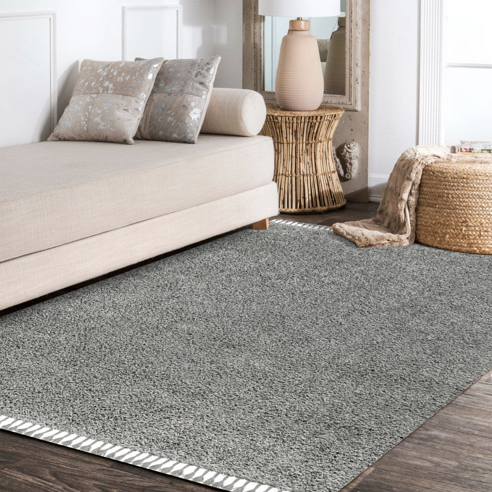 Mercer Shag Plush Tassel Area Rug, Charcoal, 8 X 10