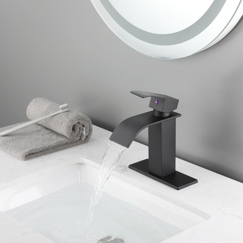 TATEUS Waterfall Spout Bathroom Faucet, Bathroom Vanity Sink Faucet