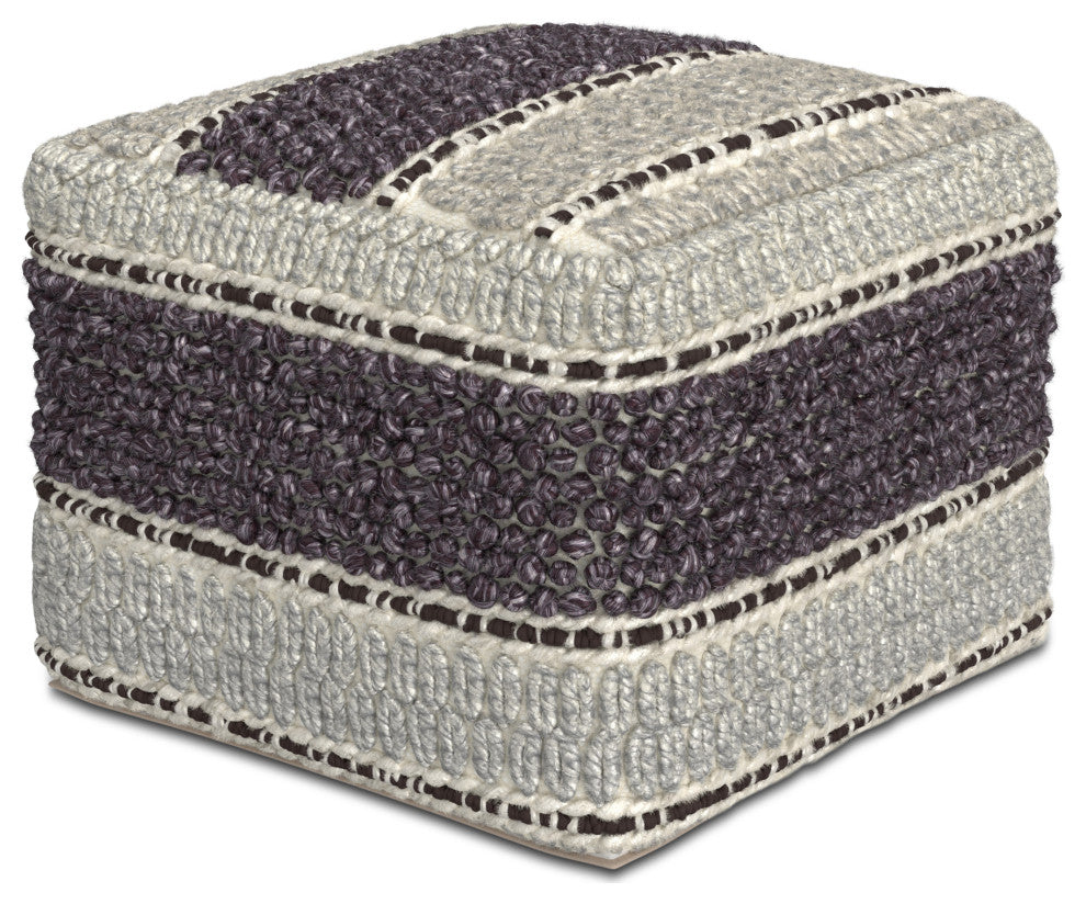 Grady Square Pouf, Magenta and Natural Handloom Woven