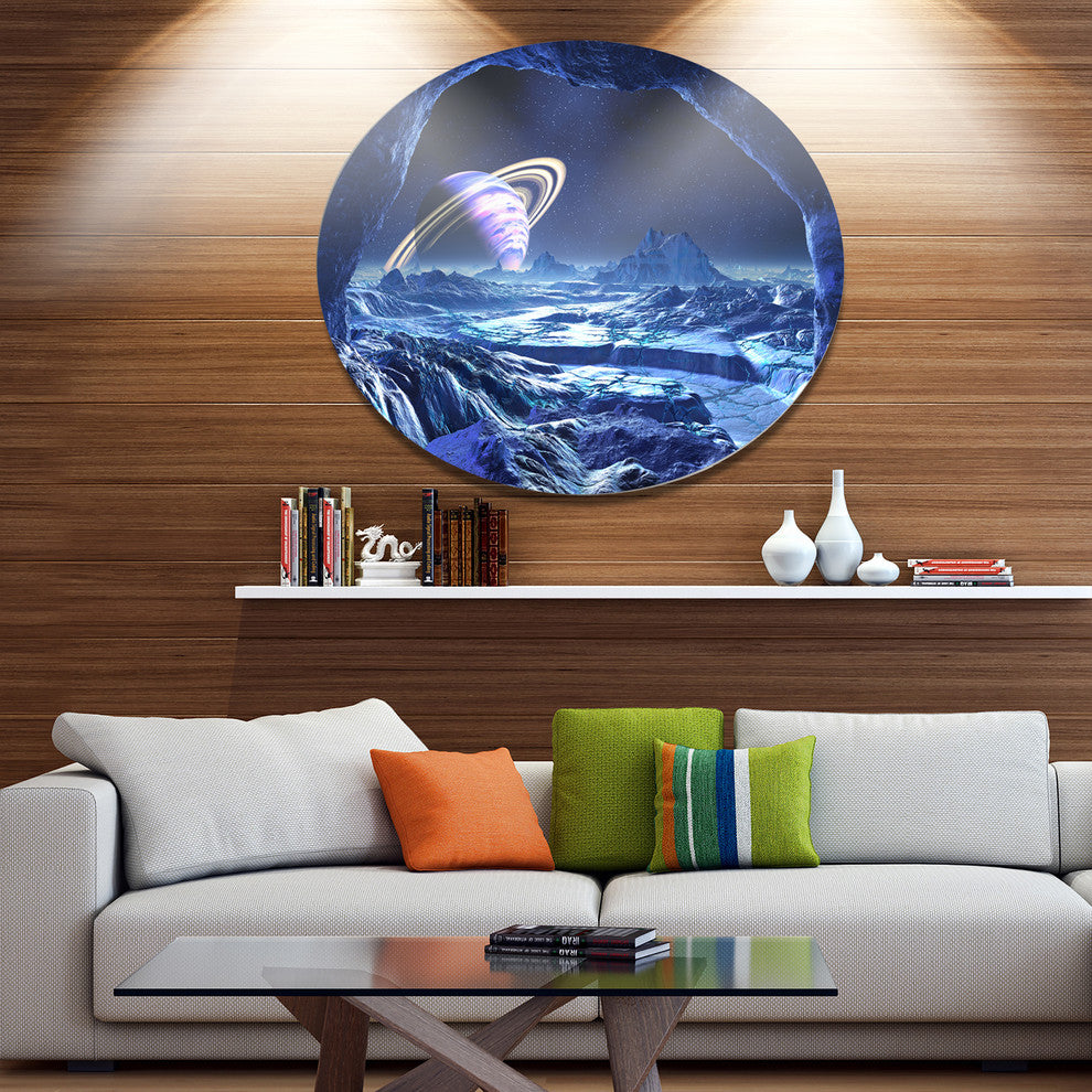 Electric Blue Alien World, Landscape Round Metal Wall Art, 23"