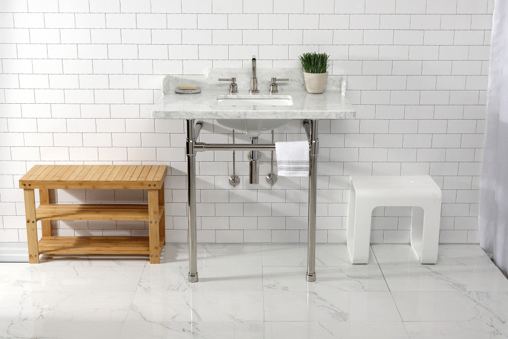 Kingston Brass LMS36M8SQ6ST 36" Carrara Marble Console Sink, Legs