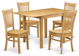 5Pc Dining Room Table Set Includes Wood Table, 4 Dinette Chairs, Slat Back, Oak